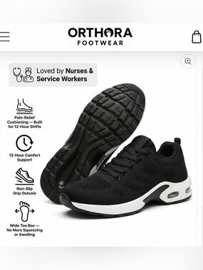 Orthora Women's Black Supportive Walking Sneakers